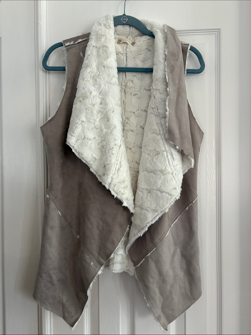 Altar’d State Taupe Faux Suede Sleeveless Vest jacket white Faux Fur Lining